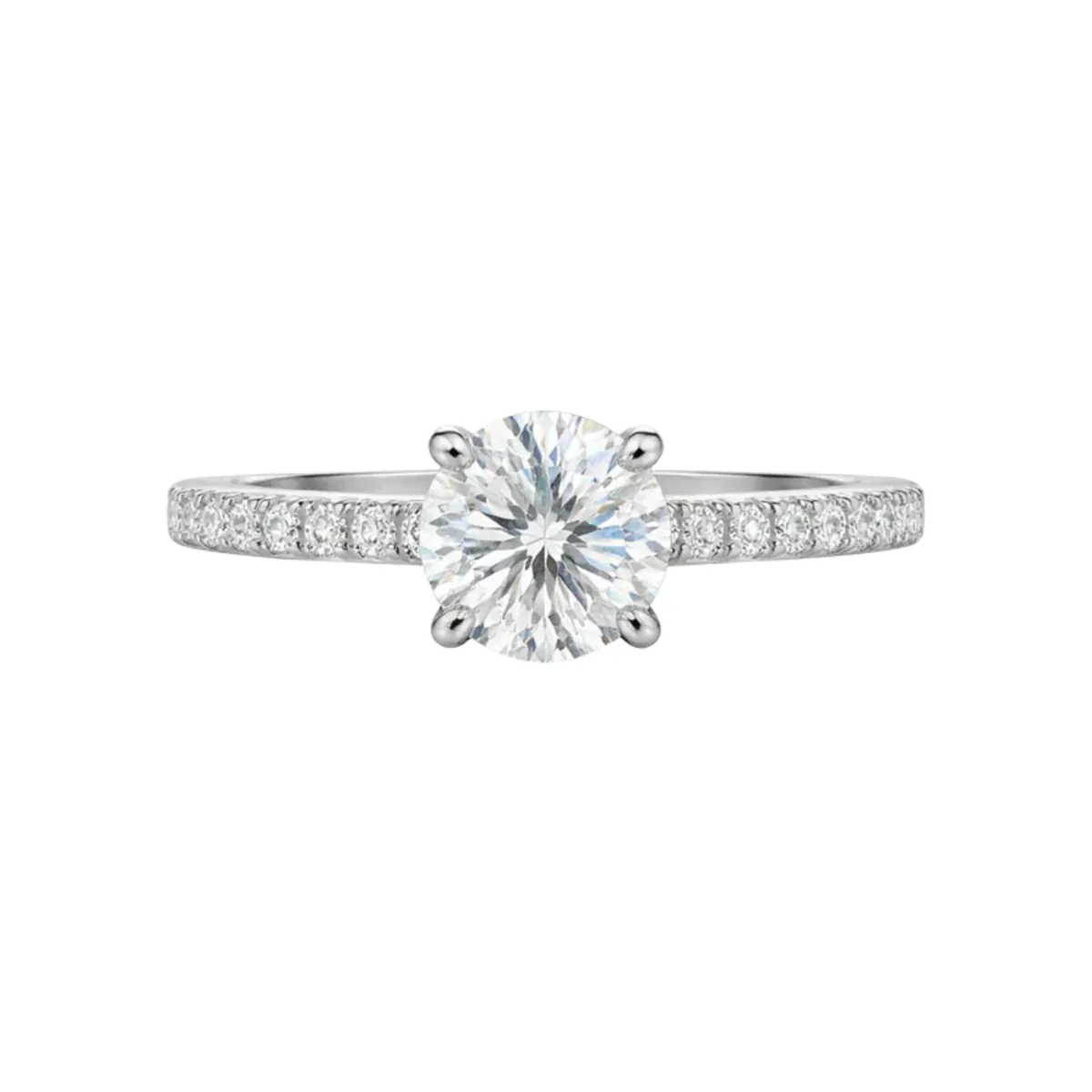 1CT Round Cut Engagement Ring with Pavé Band