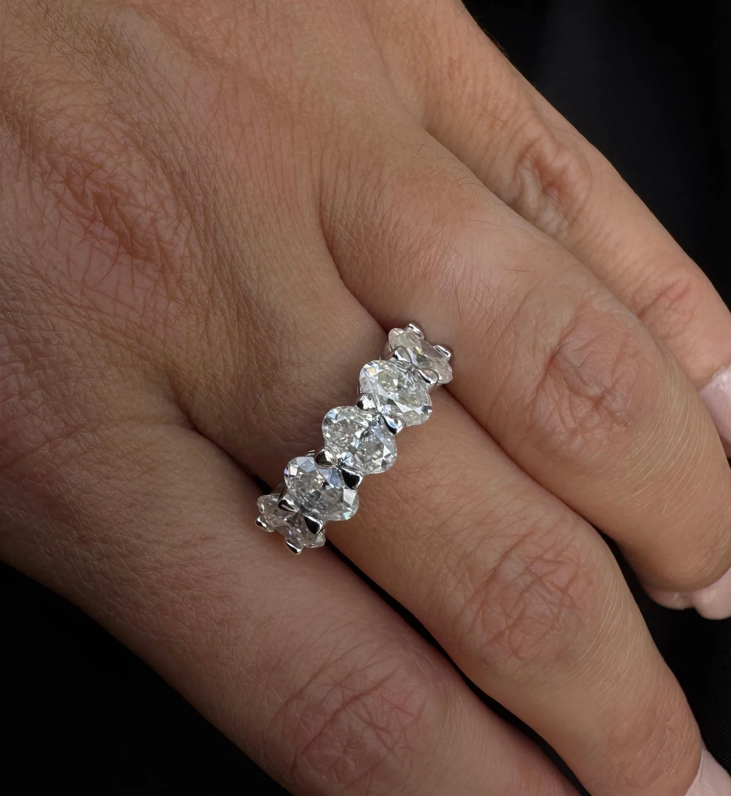 2.5CT Oval Cut Half Eternity Ring worn