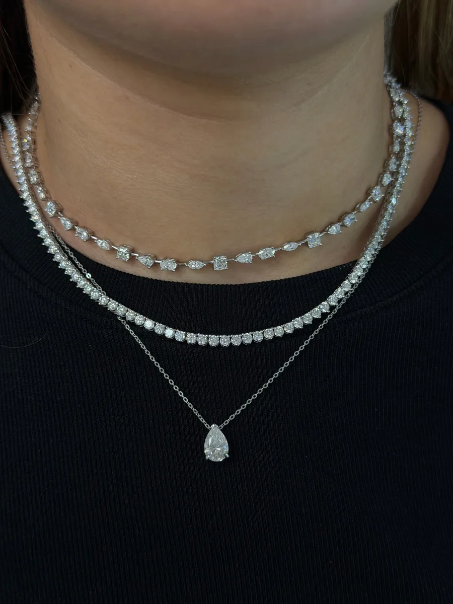 2ct pear cut Solitaire Necklace worn