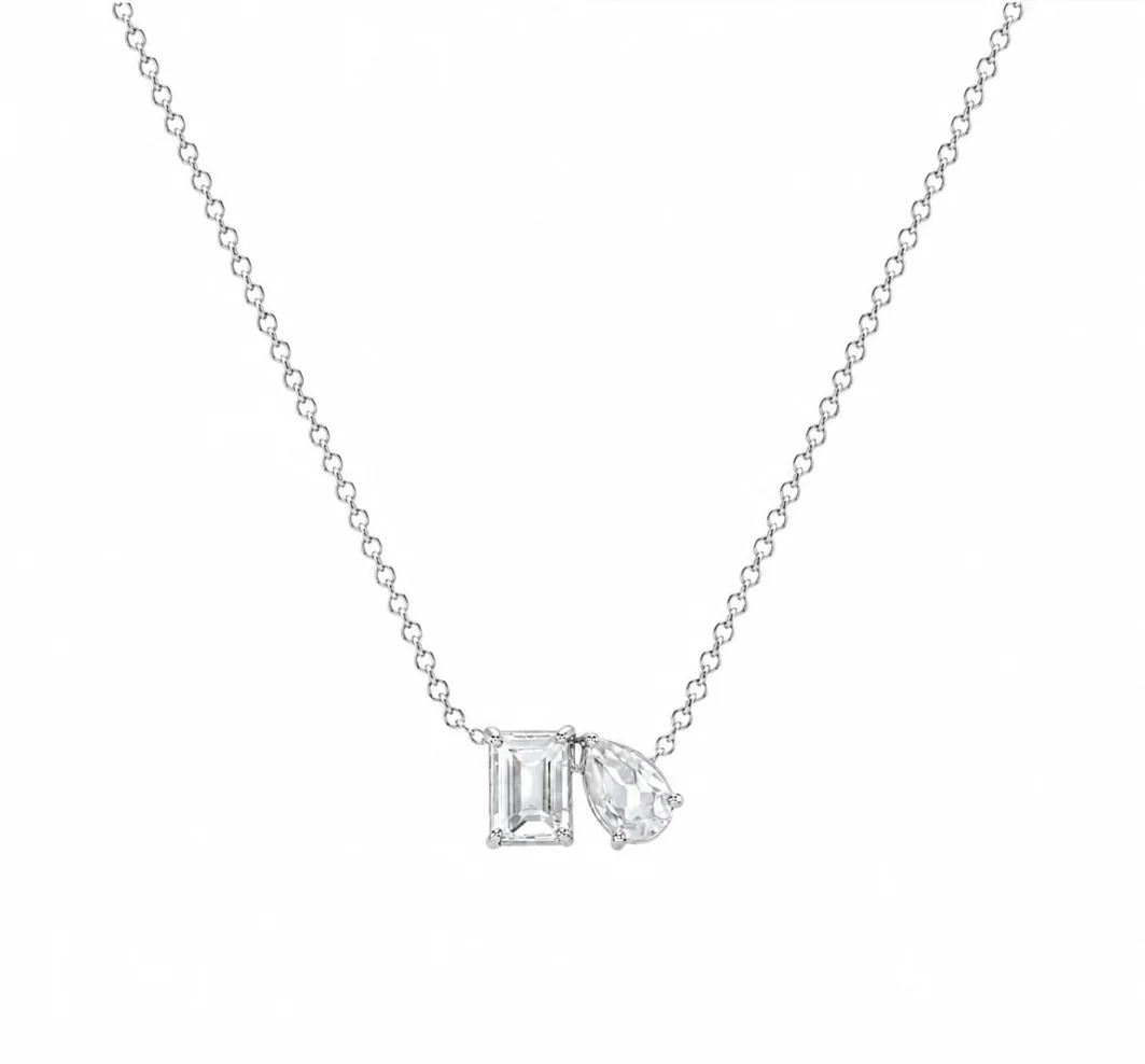 2cttw Toi et Moi Emerald & Pear Cut Necklace