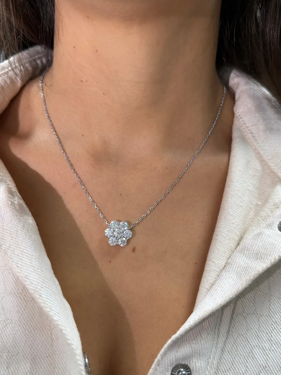 3.5CT Flower Pendant Necklace worn