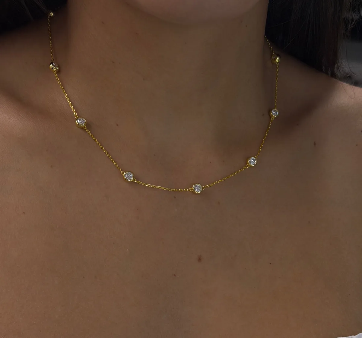 3CT Bezel Set Necklace worn