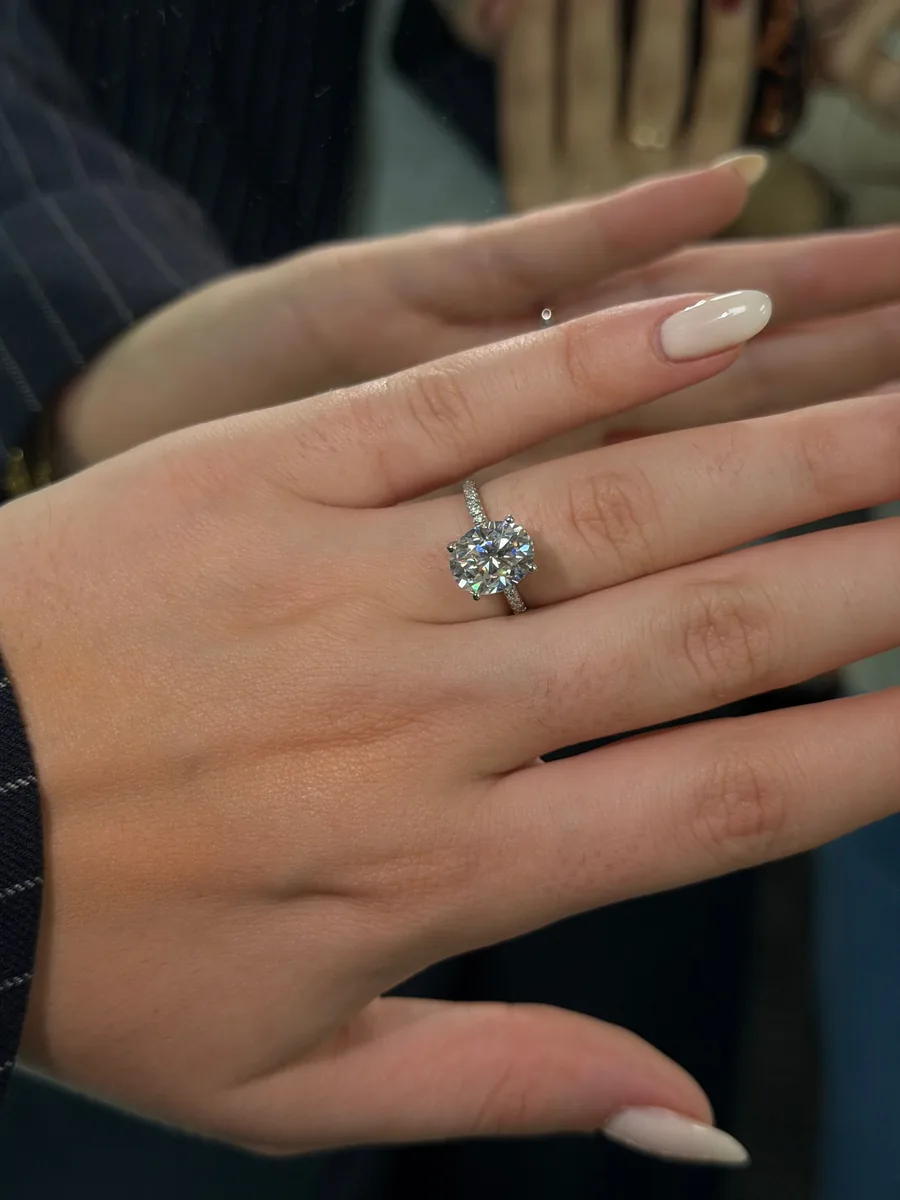 3CT Oval Cut Engagement Ring with Pavé Band worn