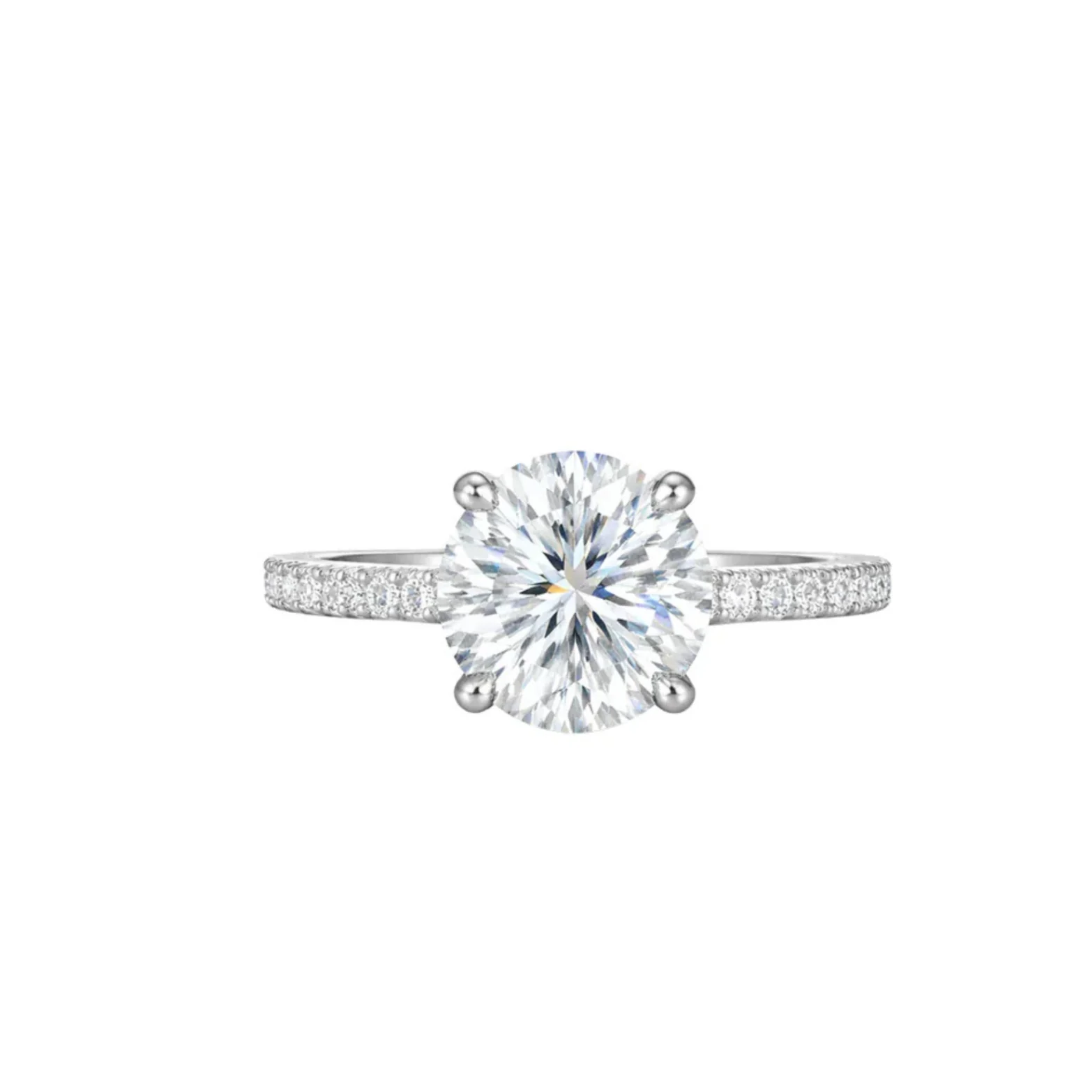 3CT Round Cut Engagement Ring with Pave Band