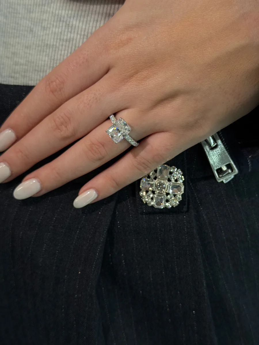 4CT Radiant Cut Ring with Pavé Band worn