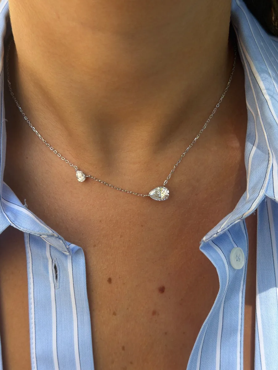 4cttw Dual Pear Necklace worn
