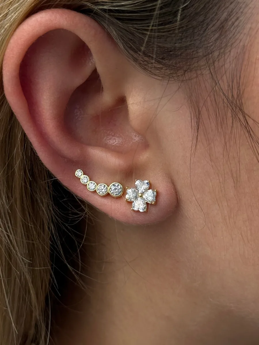 Bezel Set Climber Earrings worn