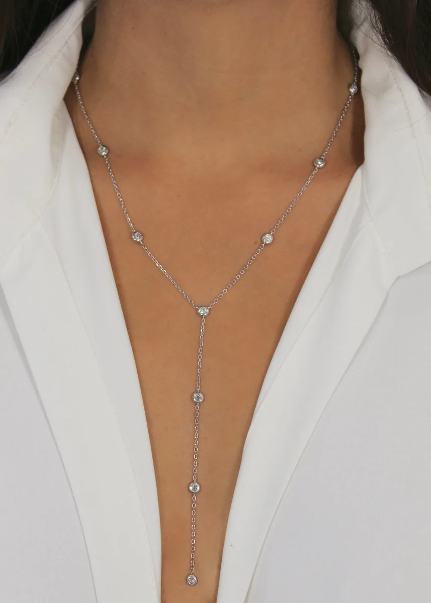 Bezel Set Long Necklace worn