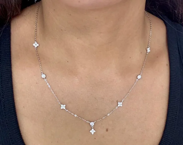 Clover Bezel Set Pendant Necklace worn