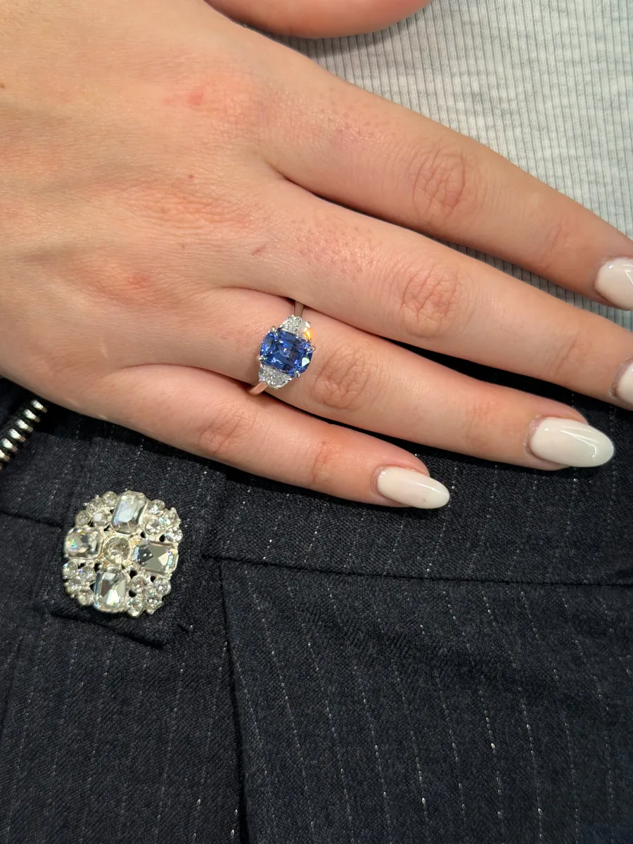 Cushion Cut Sapphire Ring worn