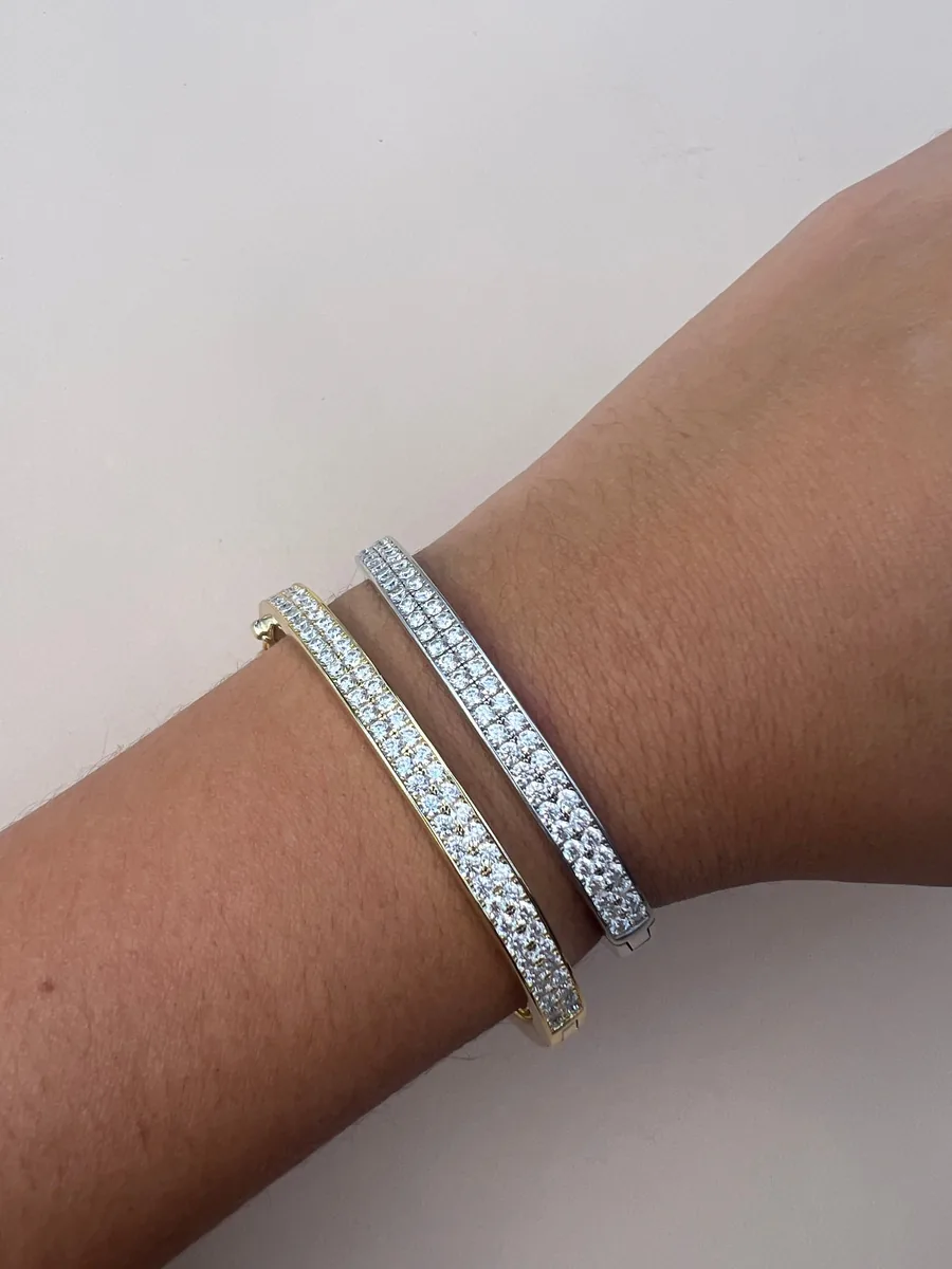 Double Row Pave Bangle Bracelet worn