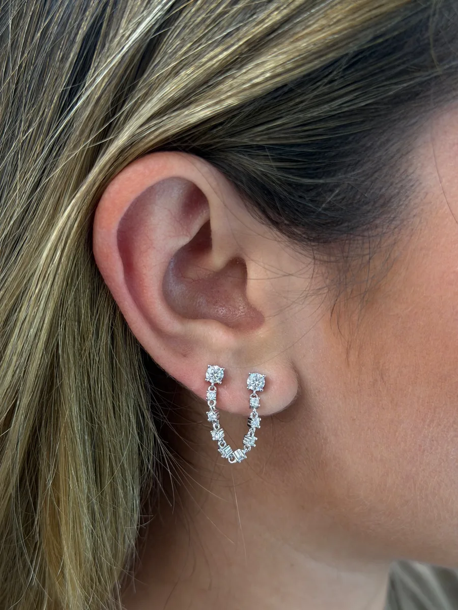 Double Stud Chain Earrings worn