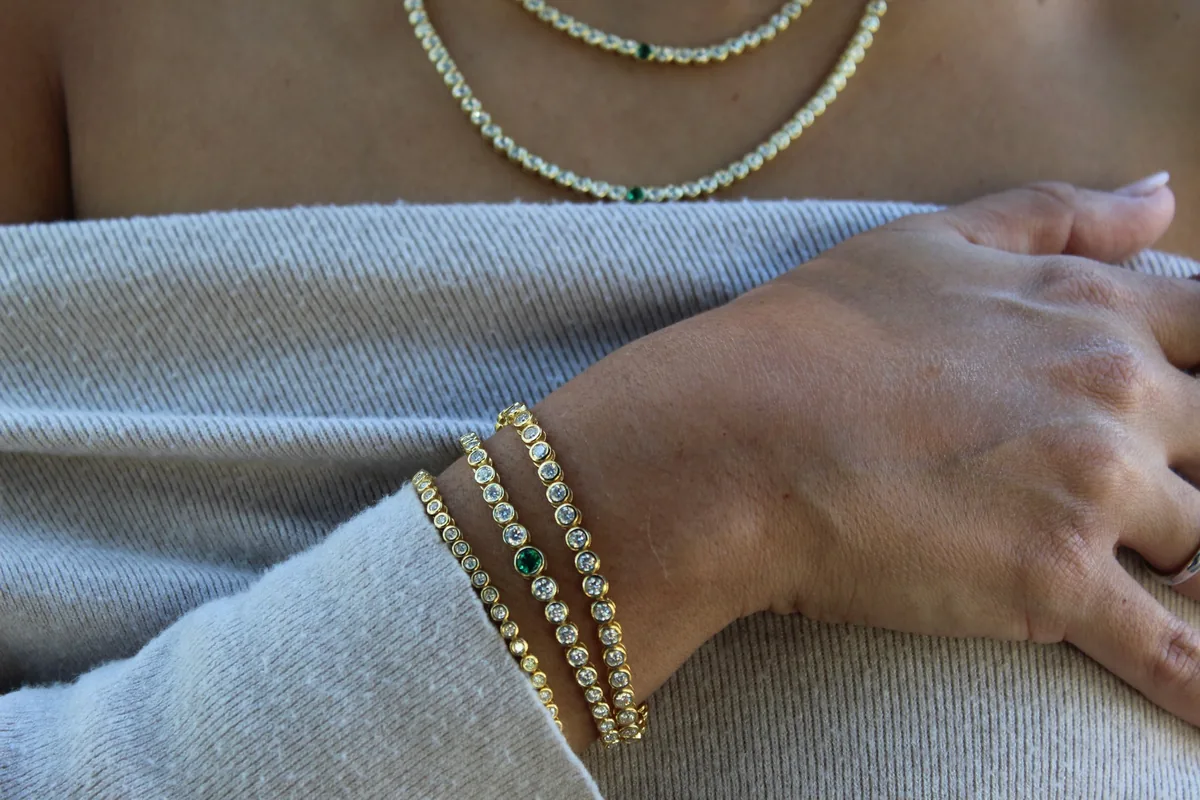 Emerald Bezel Bracelet worn
