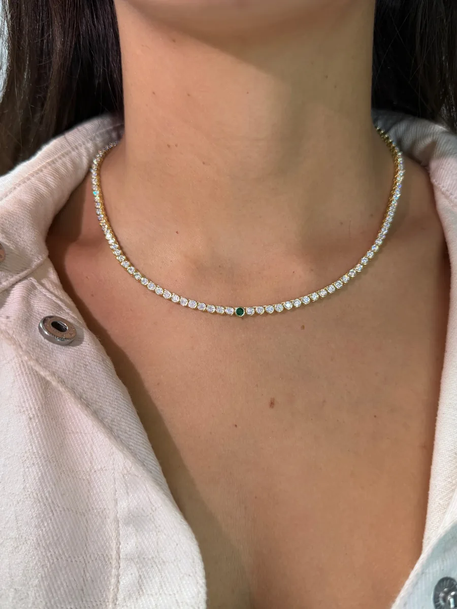 Emerald Bezel Set Necklace worn