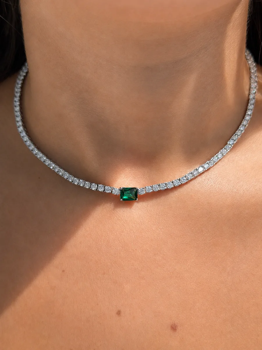 Emerald Center Tennis Necklace worn