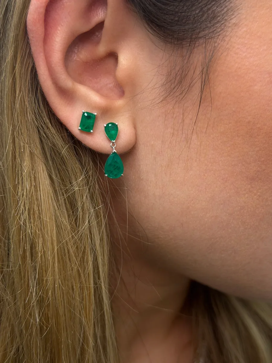 Emerald Double drop earrings worn