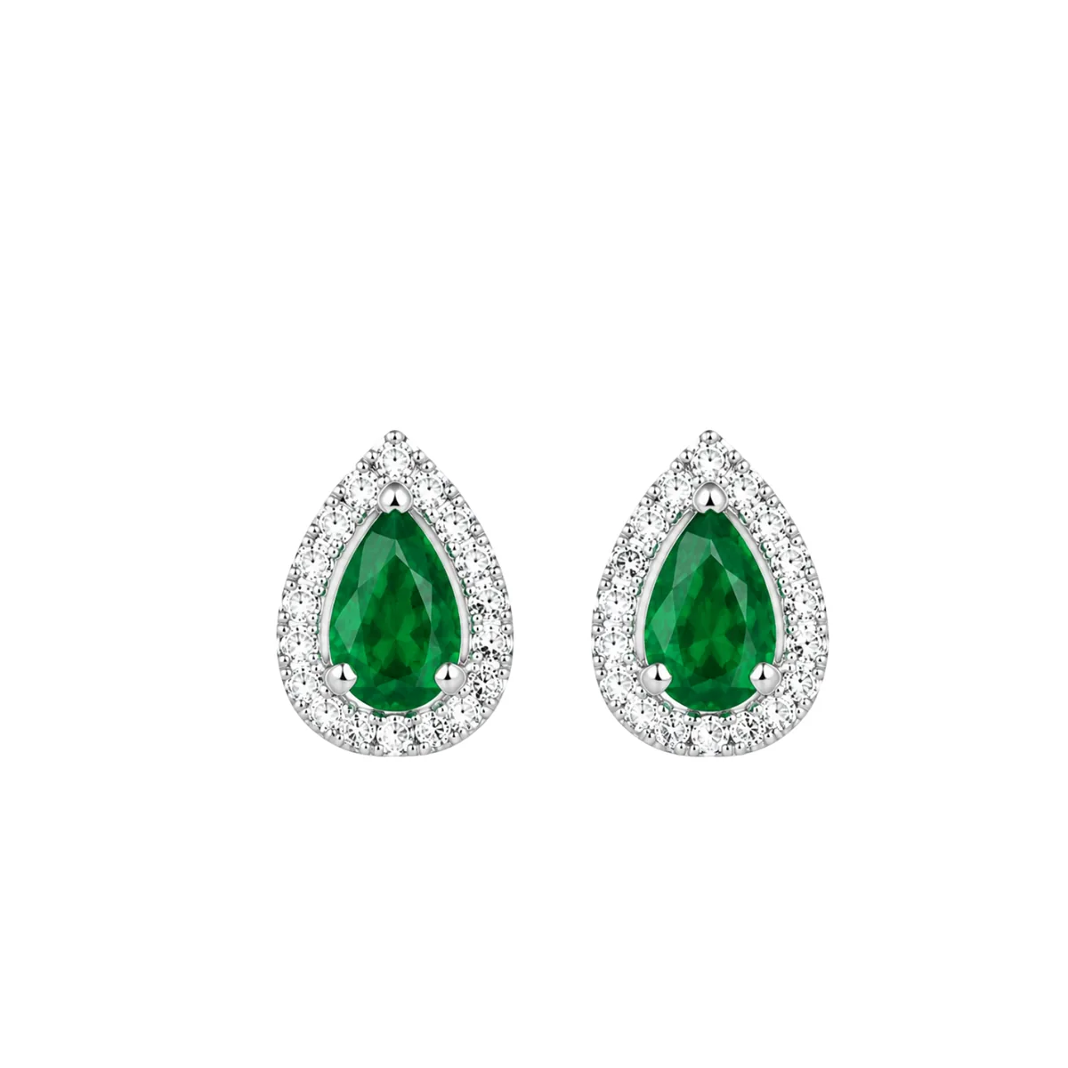 Emerald Halo Stud Earrings - Pear Cut
