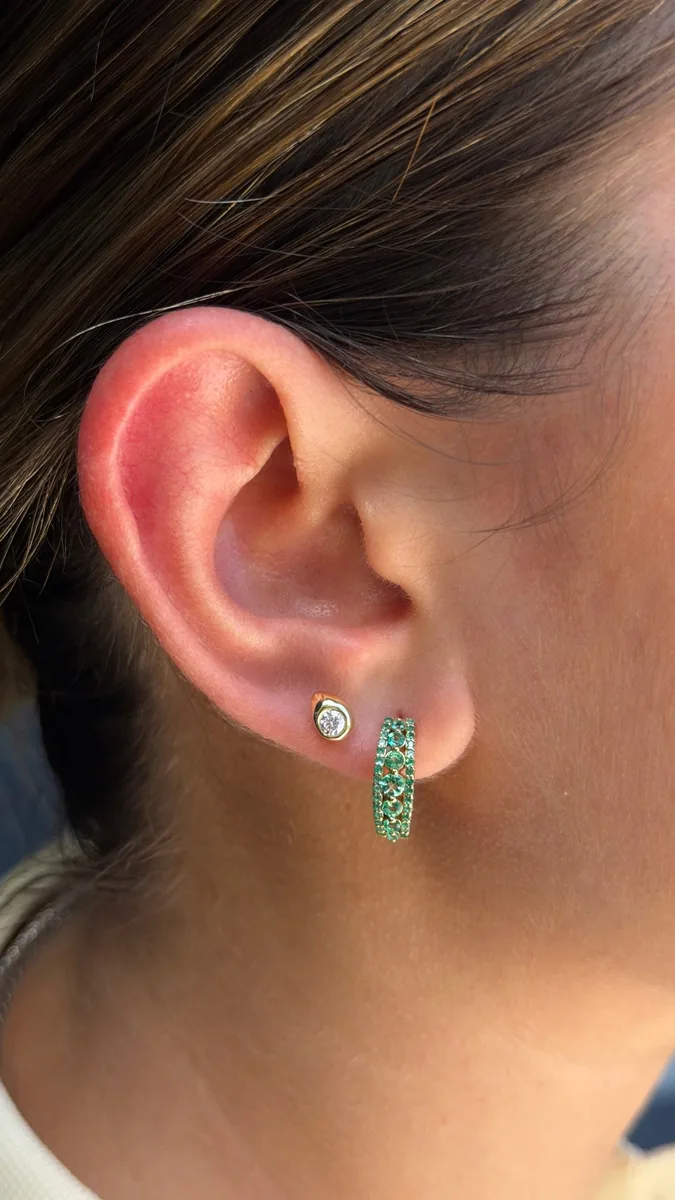 Emerald Pavé Hoop Earrings worn