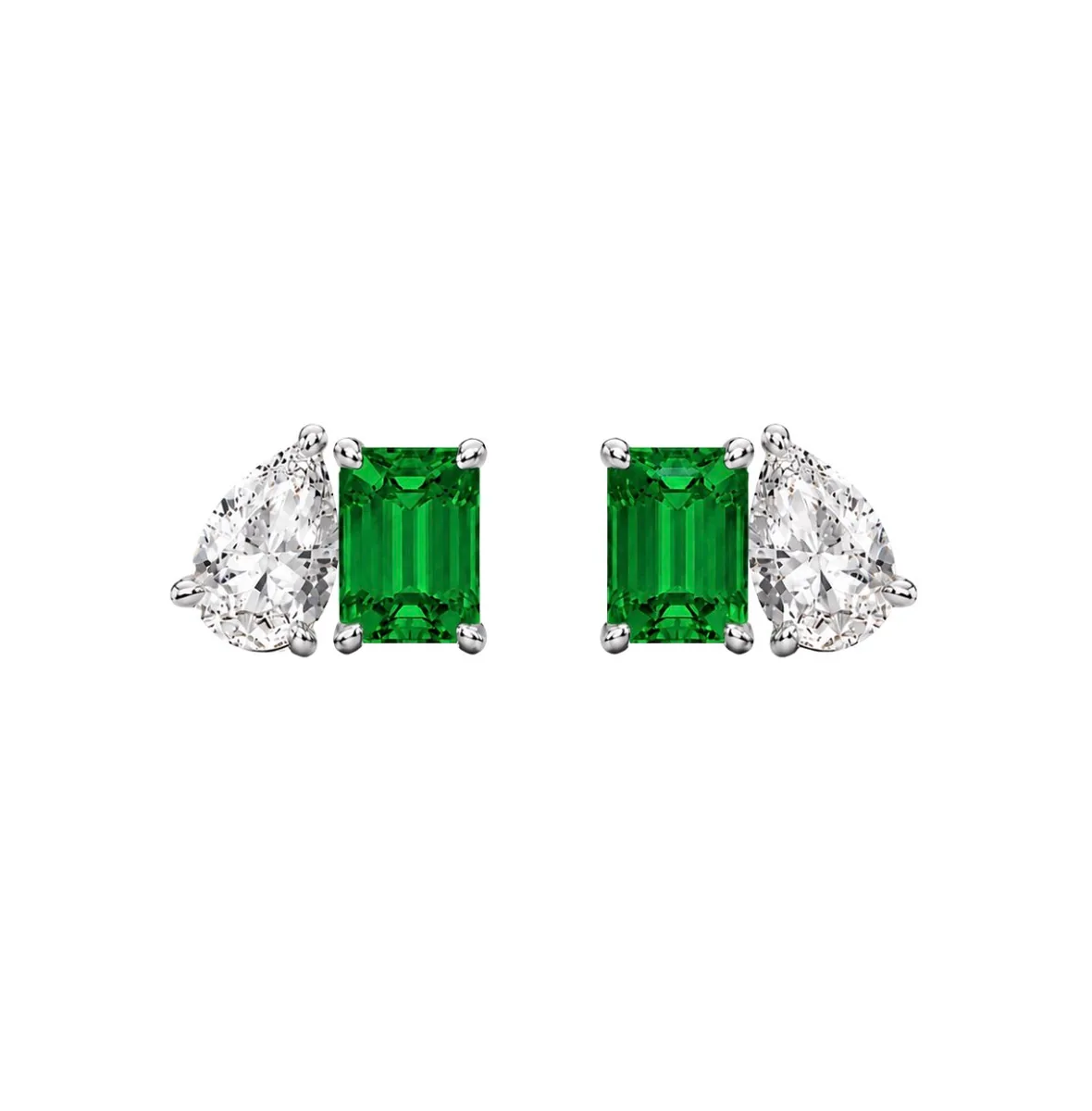 Emerald & Pear Cut Toi et Moi Stud Earrings