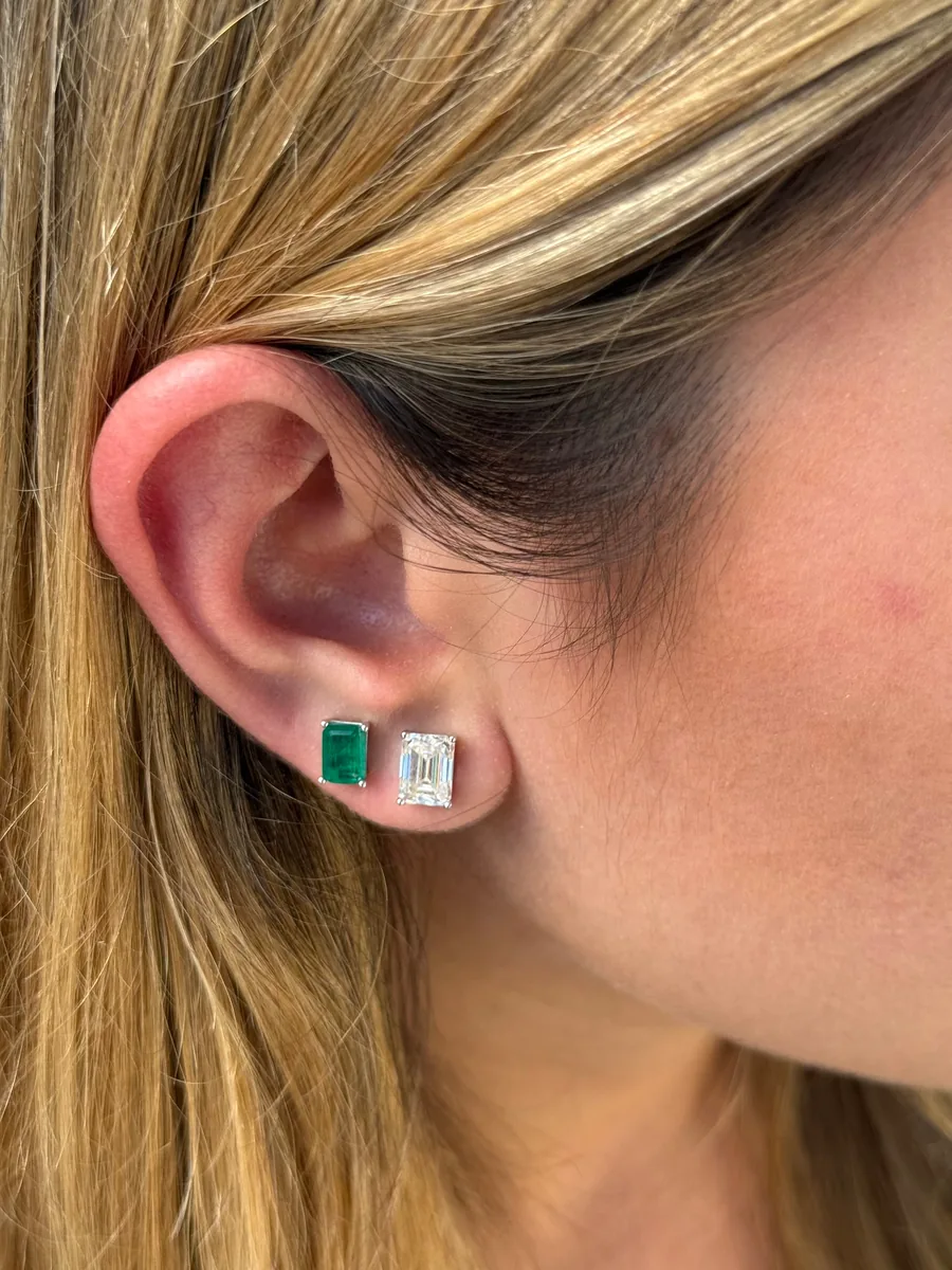 Emerald Petite Stud Earrings worn