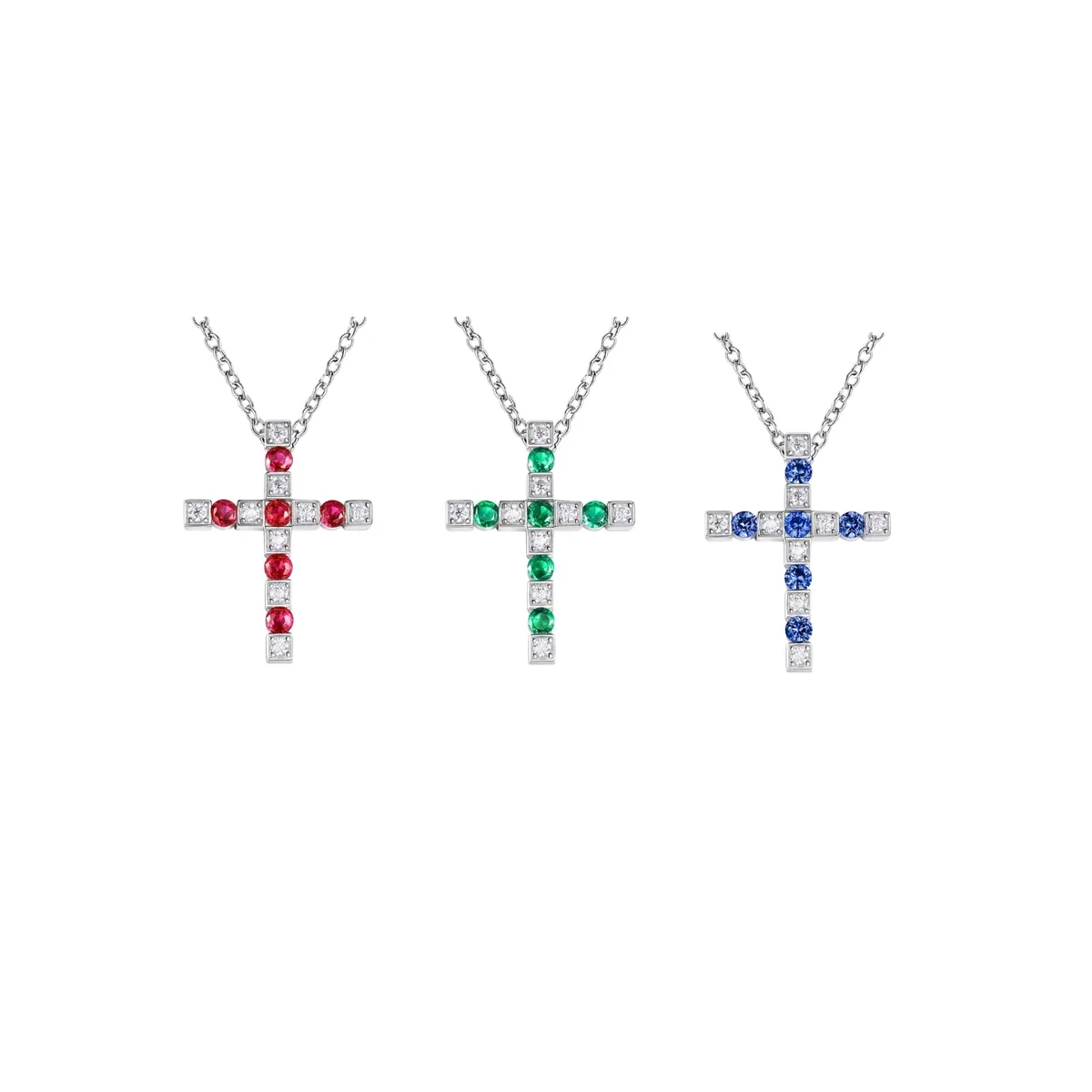 Emerald/ Ruby/ Sapphire Cross Necklace