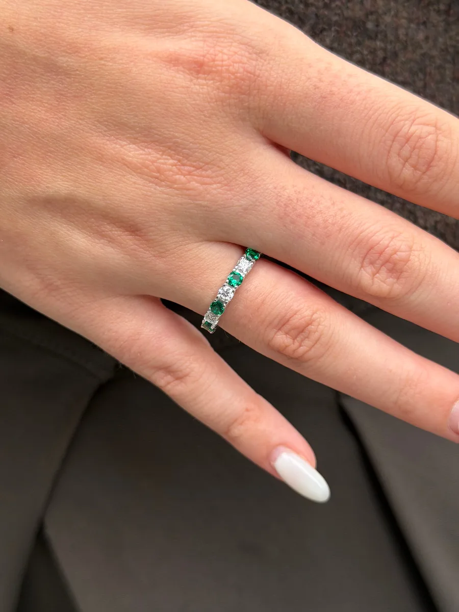 Emerald, Sapphire & Ruby Eternity Band Ring worn