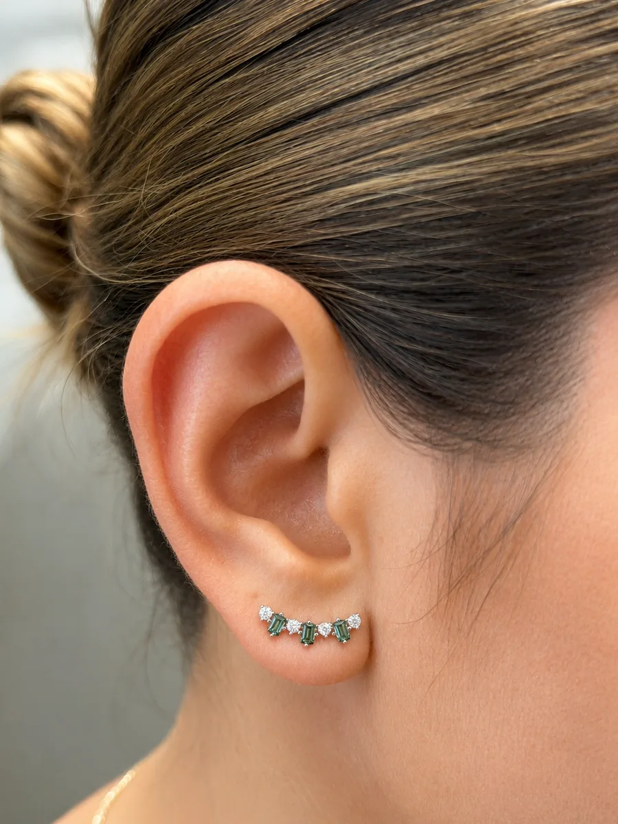 Emerald Spark Ear Climbers earring worn