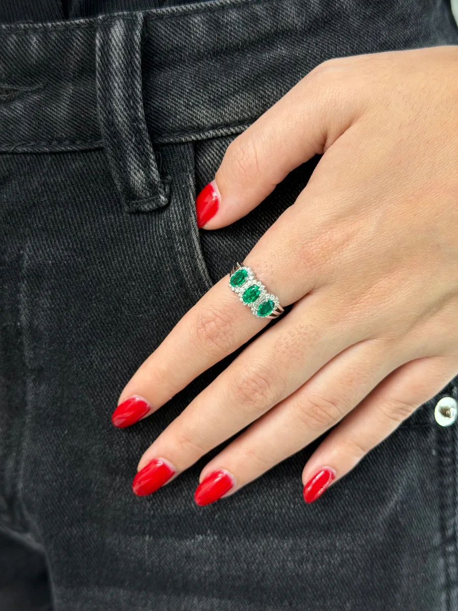 Emerald Trio Ring worn