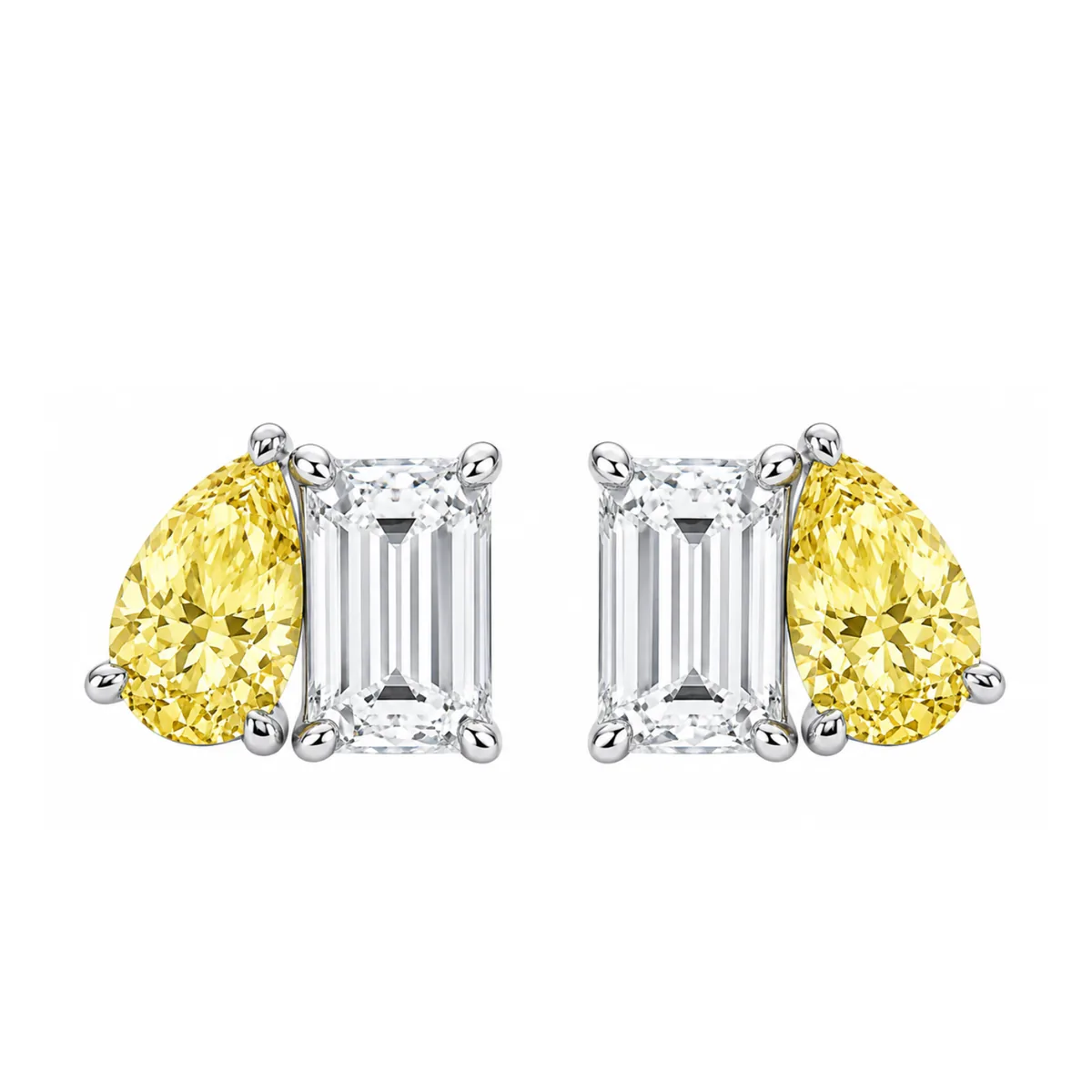 Fancy Yellow Toi et Moi Pear & Emerald Cut Stud Earrings