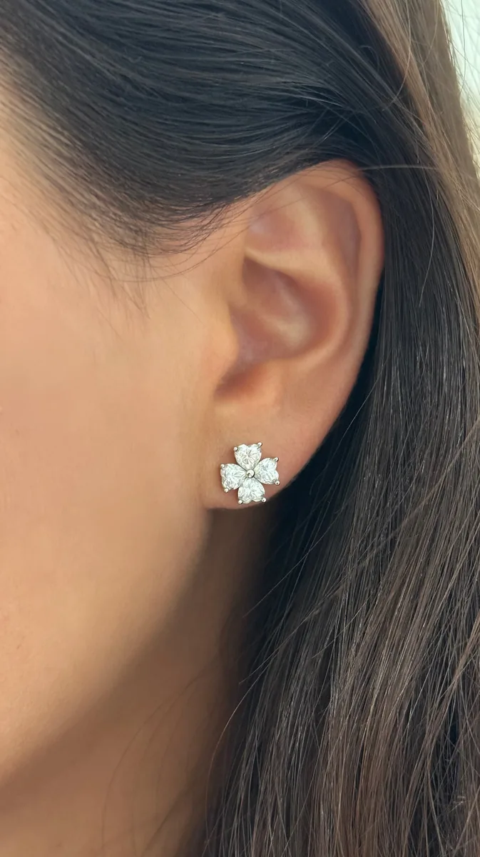 Heart-Cut Flower Stud Earrings worn