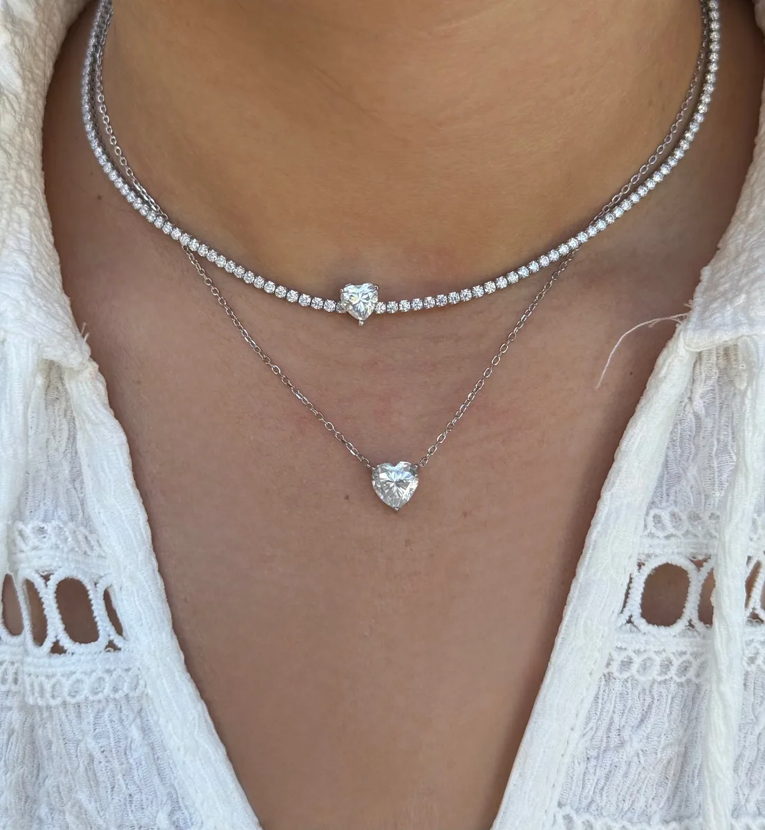 Heart Tennis Choker Necklace worn