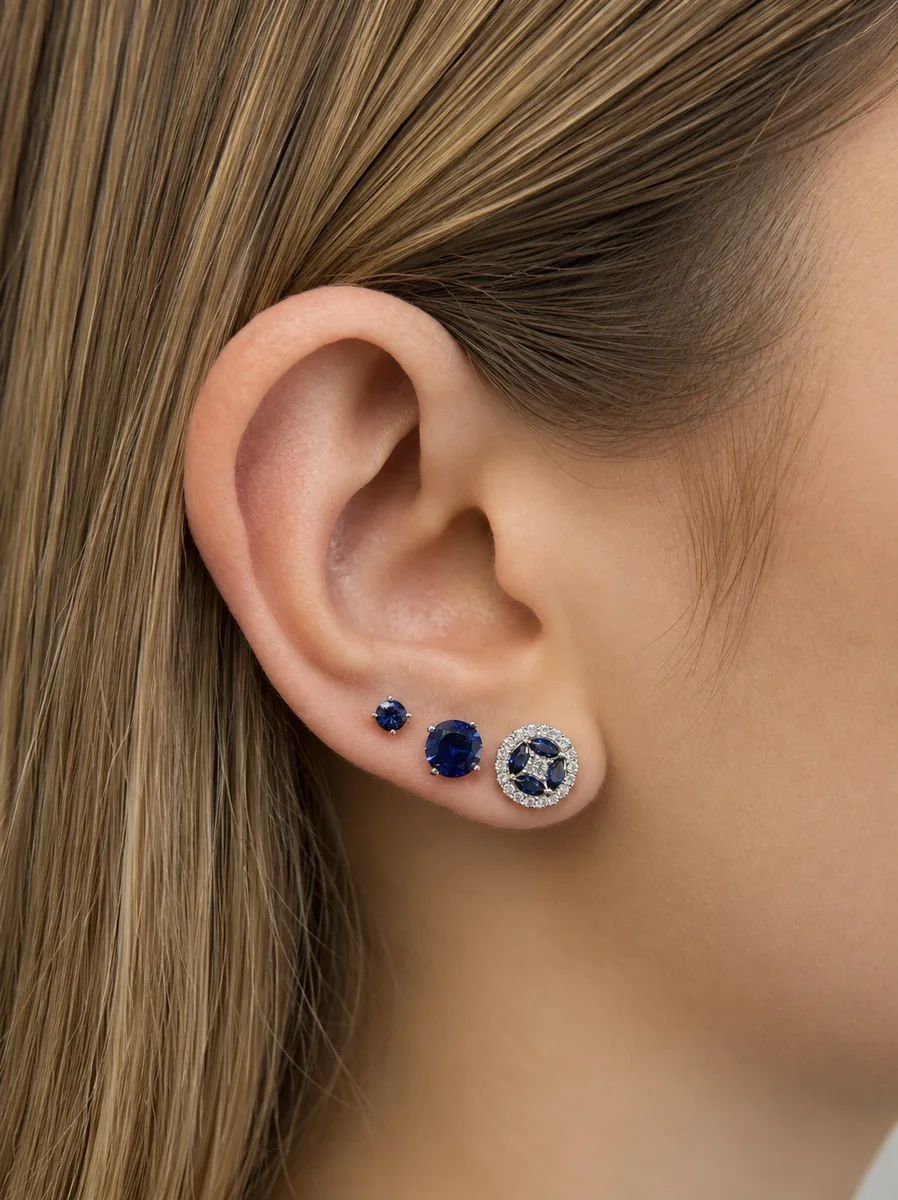 Lab Sapphire Martini Stud Earrings worn