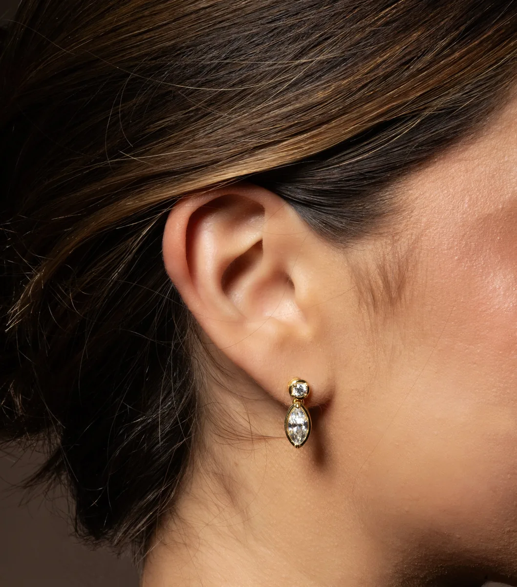 Marquise Drop Golden Earrings worn