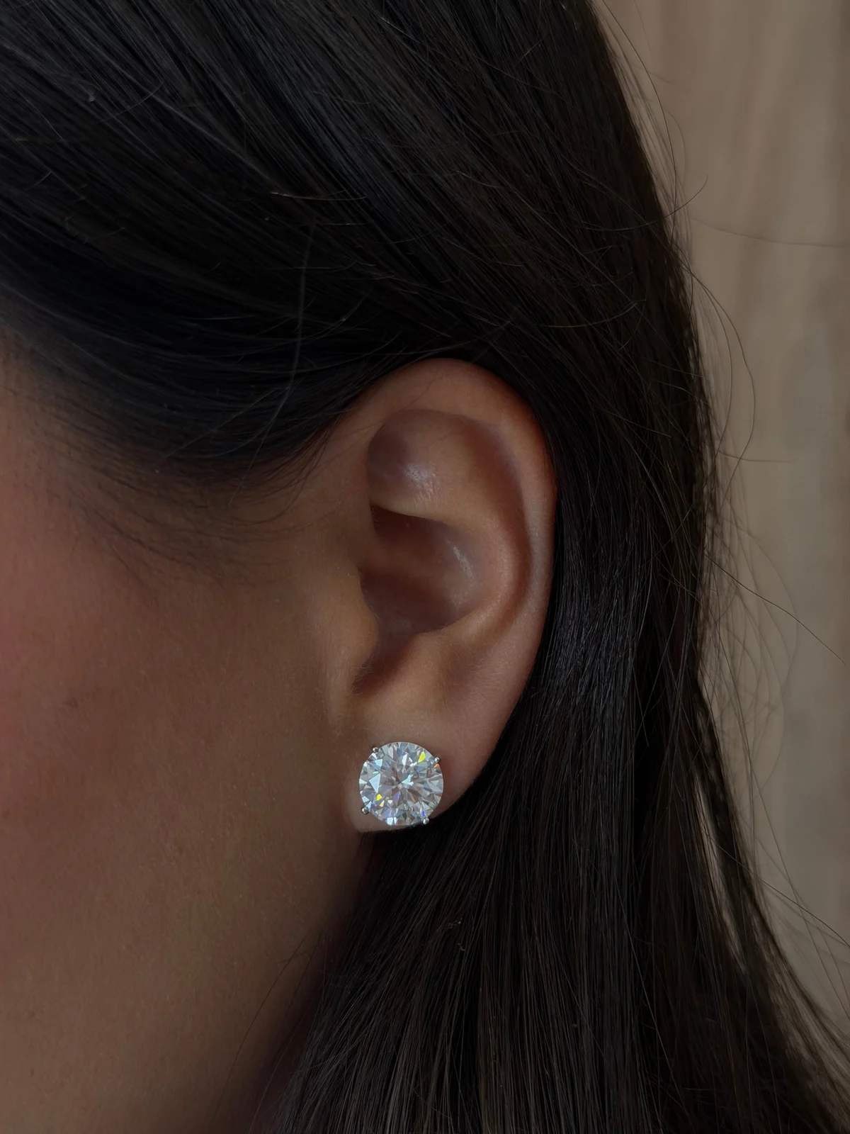 Martini Setting Round Solitaire Stud Earrings worn