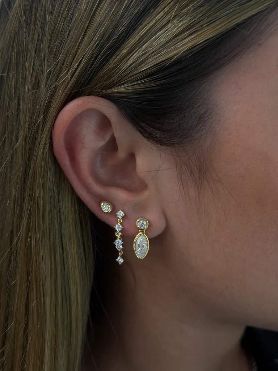 Mini bezel sparkle earrings worn