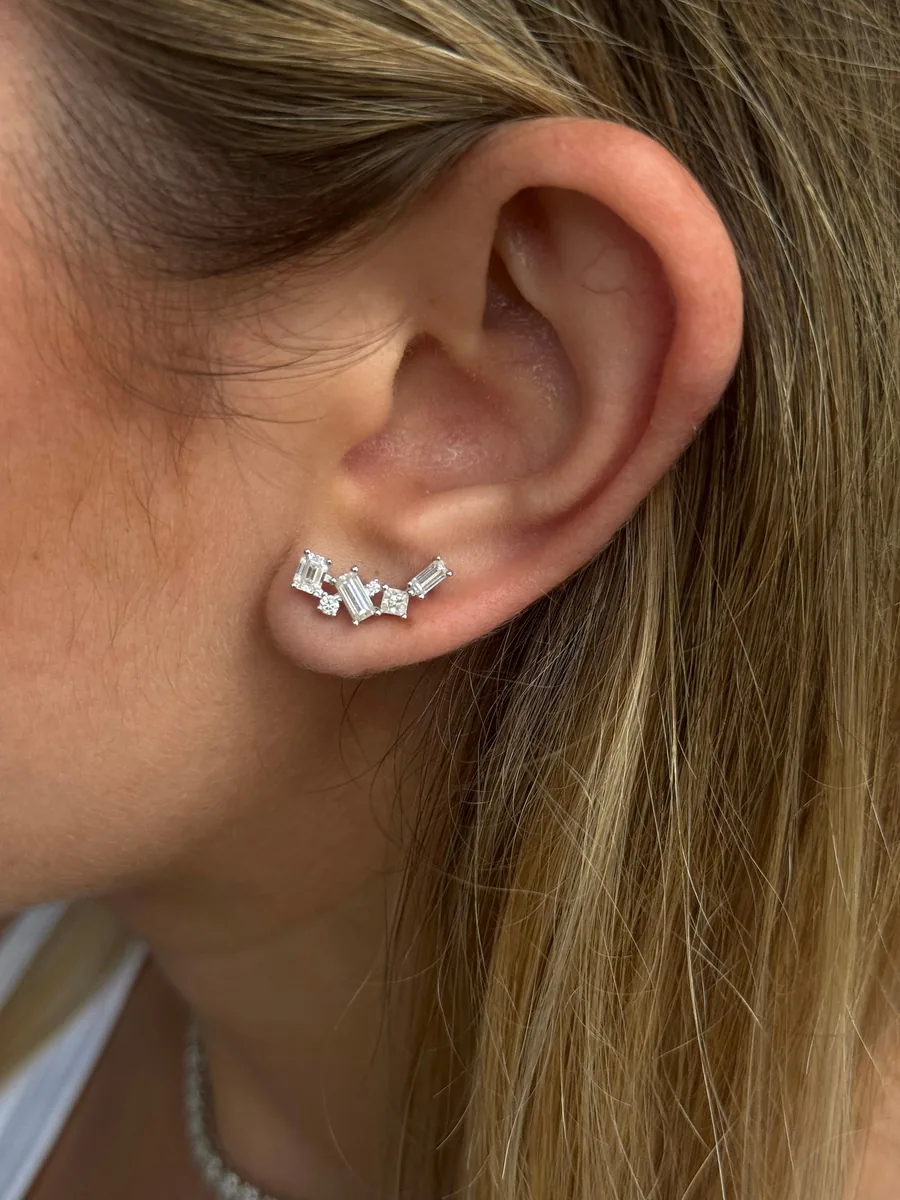 Mixed-Cut Climber Earrings worn