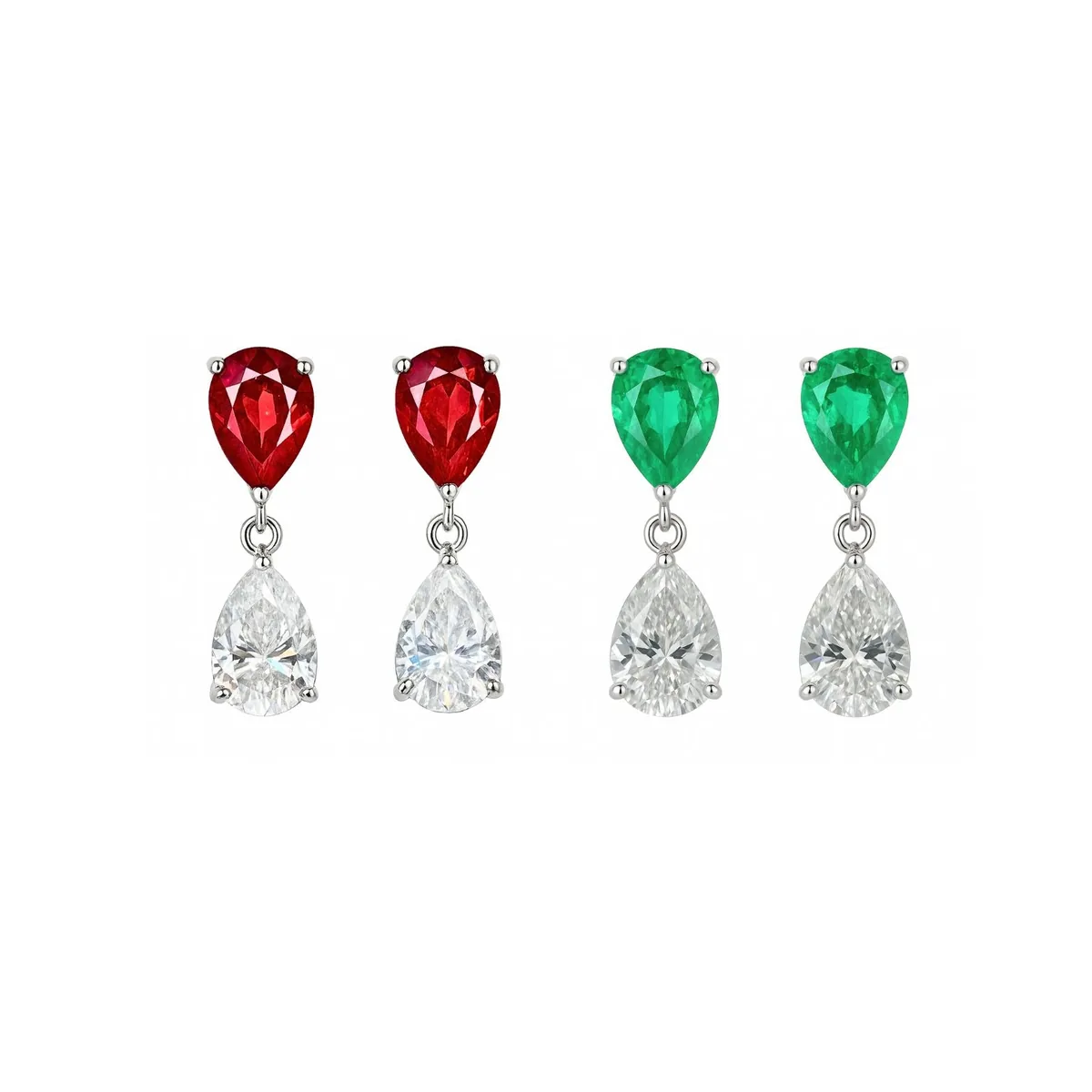 Pear Cut Emerald or Ruby Drop Earrings