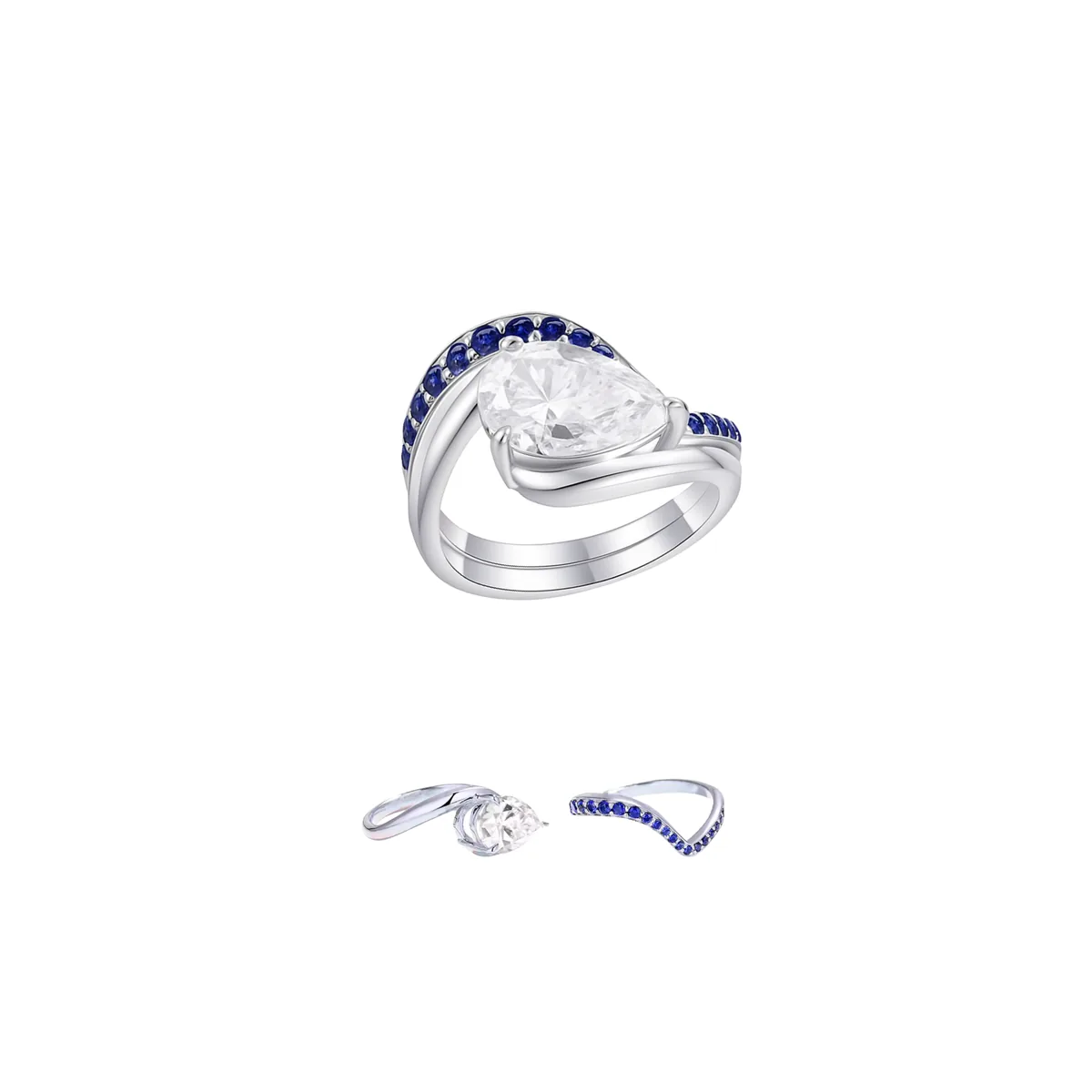 Pear Solitaire + Colored Stone Contour Band