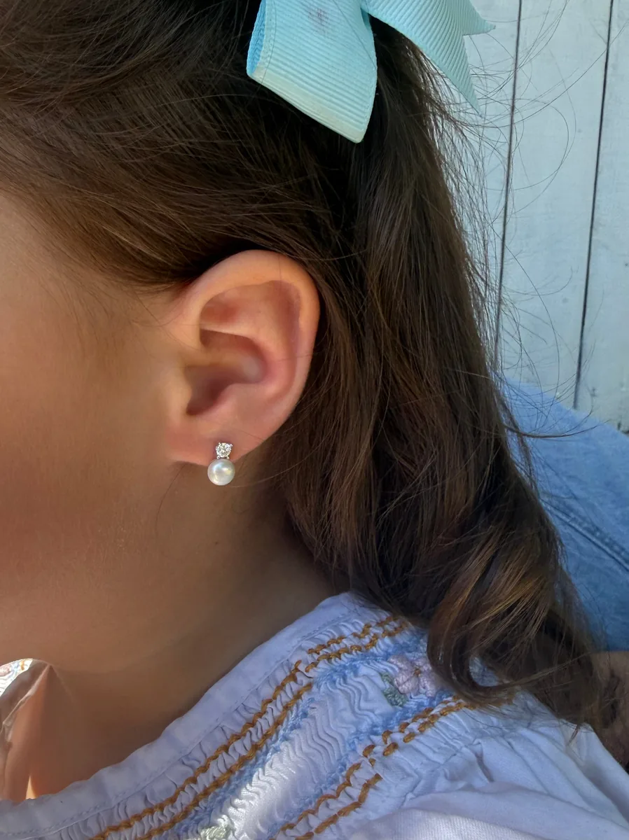 Pearl Mini Studs - Little Gems Collection worn