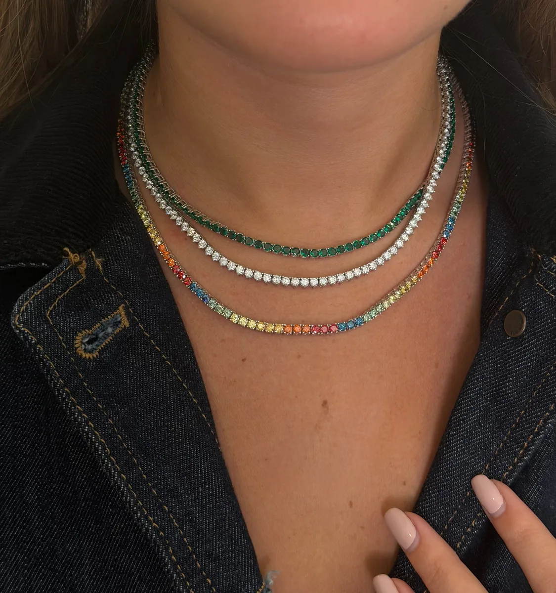 Rainbow Tennis Necklace worn
