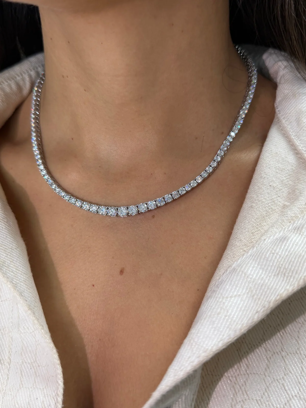Riviera 4 Prong Graduated Tennis Necklace worn