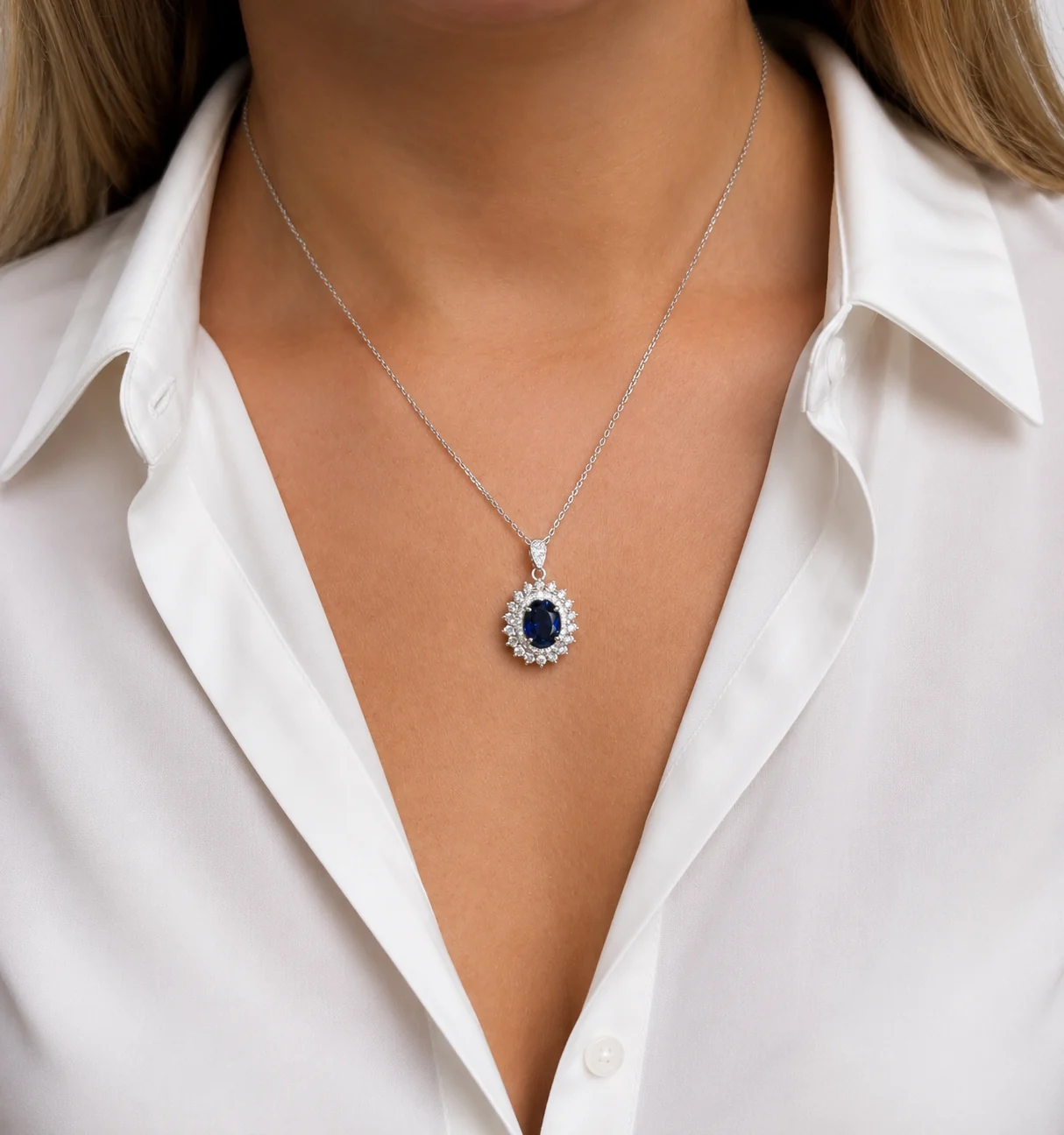Sapphire Mirage necklace worn