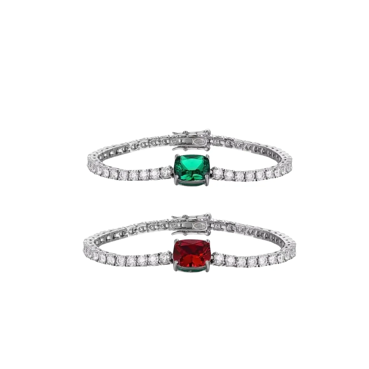 Tennis Bracelet with Emerald/Ruby Center