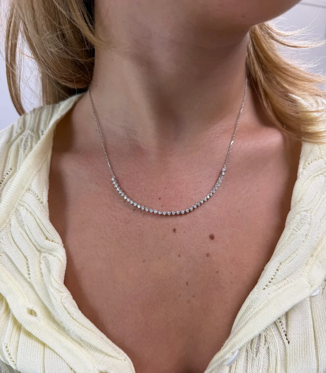 Three-Prong Half Tennis Necklace worn