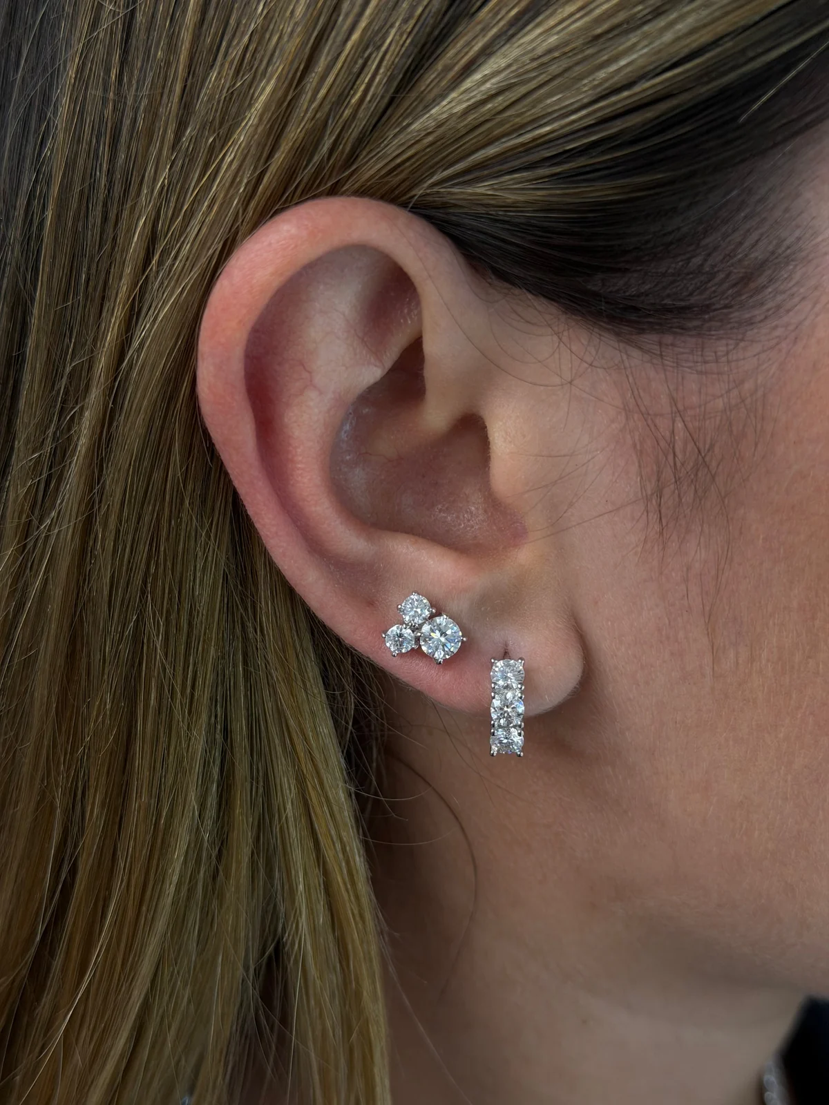 Three stone hoop earrings worn