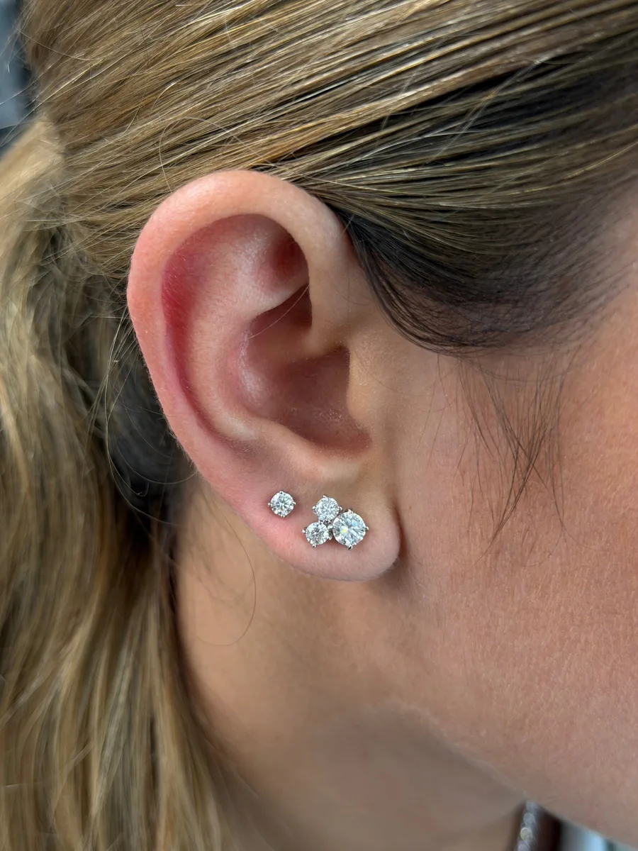 Three Stone Stud Earrings worn