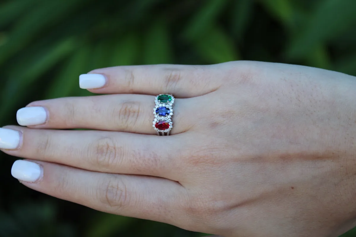 Tri-Color Gemstone Ring worn