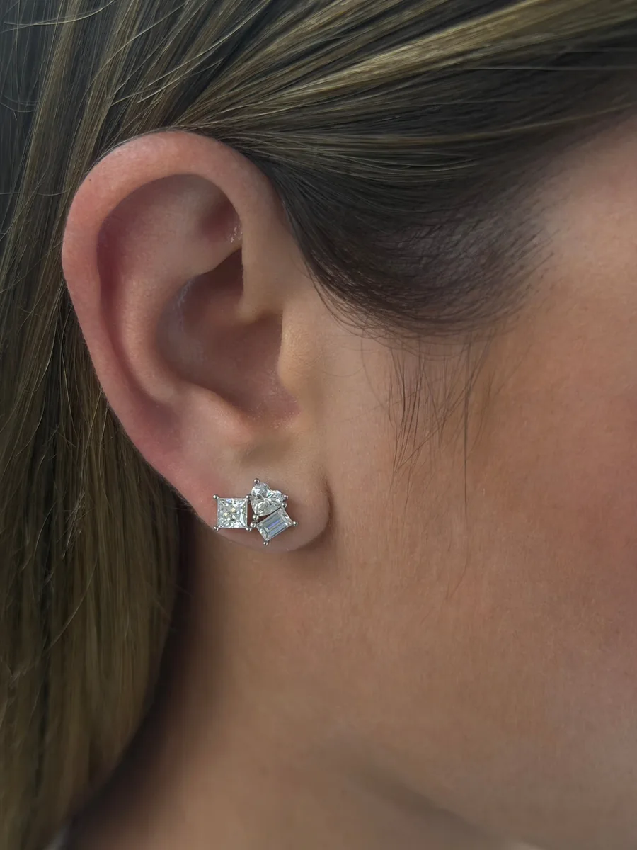 Triple Cut Stud Earrings worn